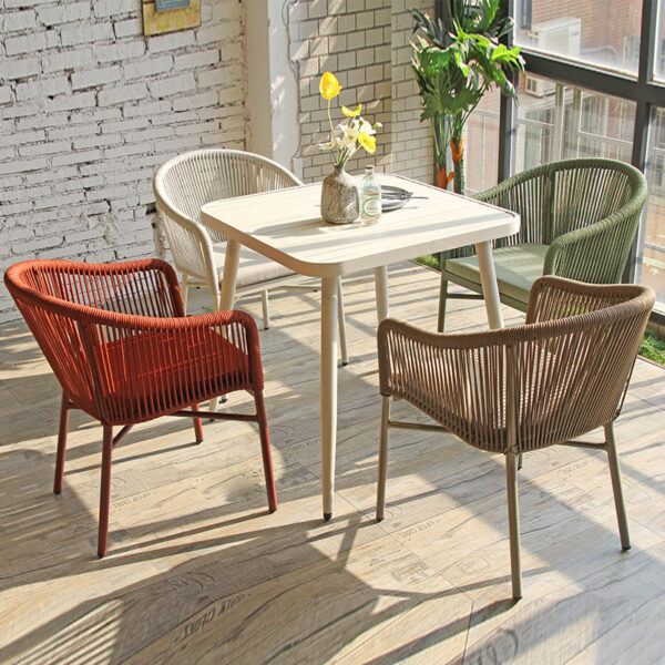 Modern Cafe Stacking Waterproof Woven Rope Patio Chair - Image 9