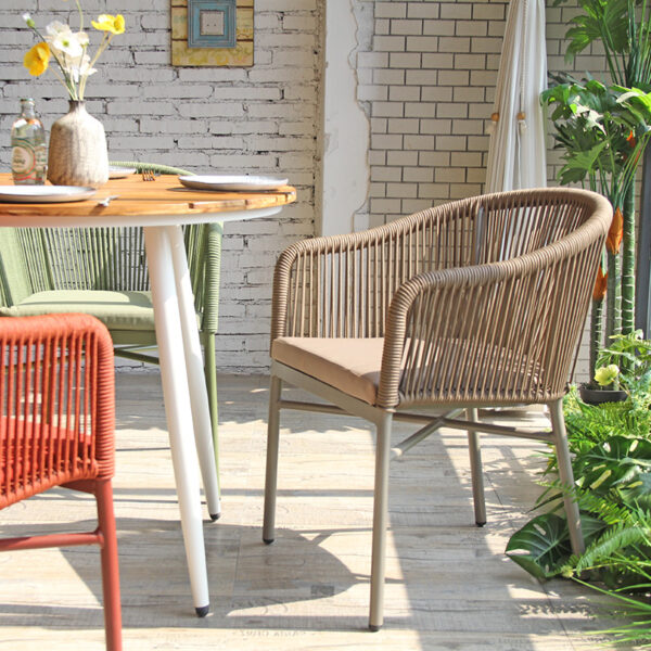 Modern Cafe Stacking Waterproof Woven Rope Patio Chair - Image 3